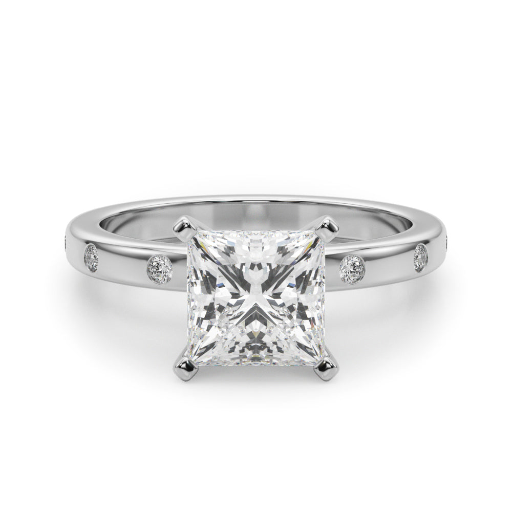 LUMEO Princess Solitaire Diamond Engagement Ring Angle View in Platinum 