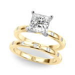 LUMEO Princess Solitaire Diamond Engagement Ring Set in 18k Solid Yellow Gold 