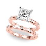 LUMEO Princess Solitaire Diamond Engagement Ring Set in 18k Solid Rose Gold 