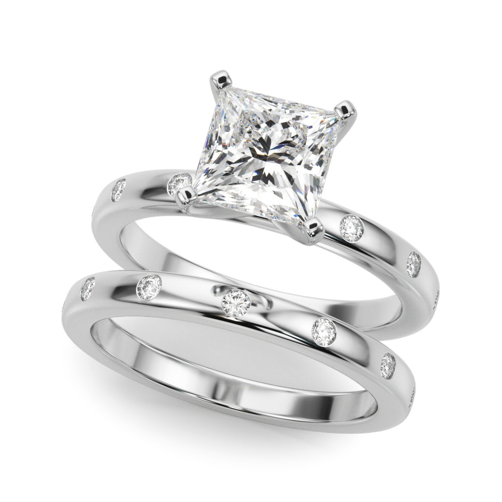 LUMEO Princess Solitaire Diamond Engagement Ring Set in Platinum 