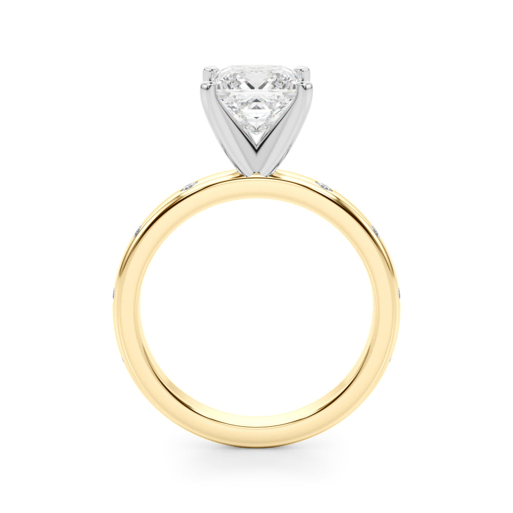 LUMEO Princess Solitaire Diamond Engagement Ring Side View in 18k Solid Yellow Gold 