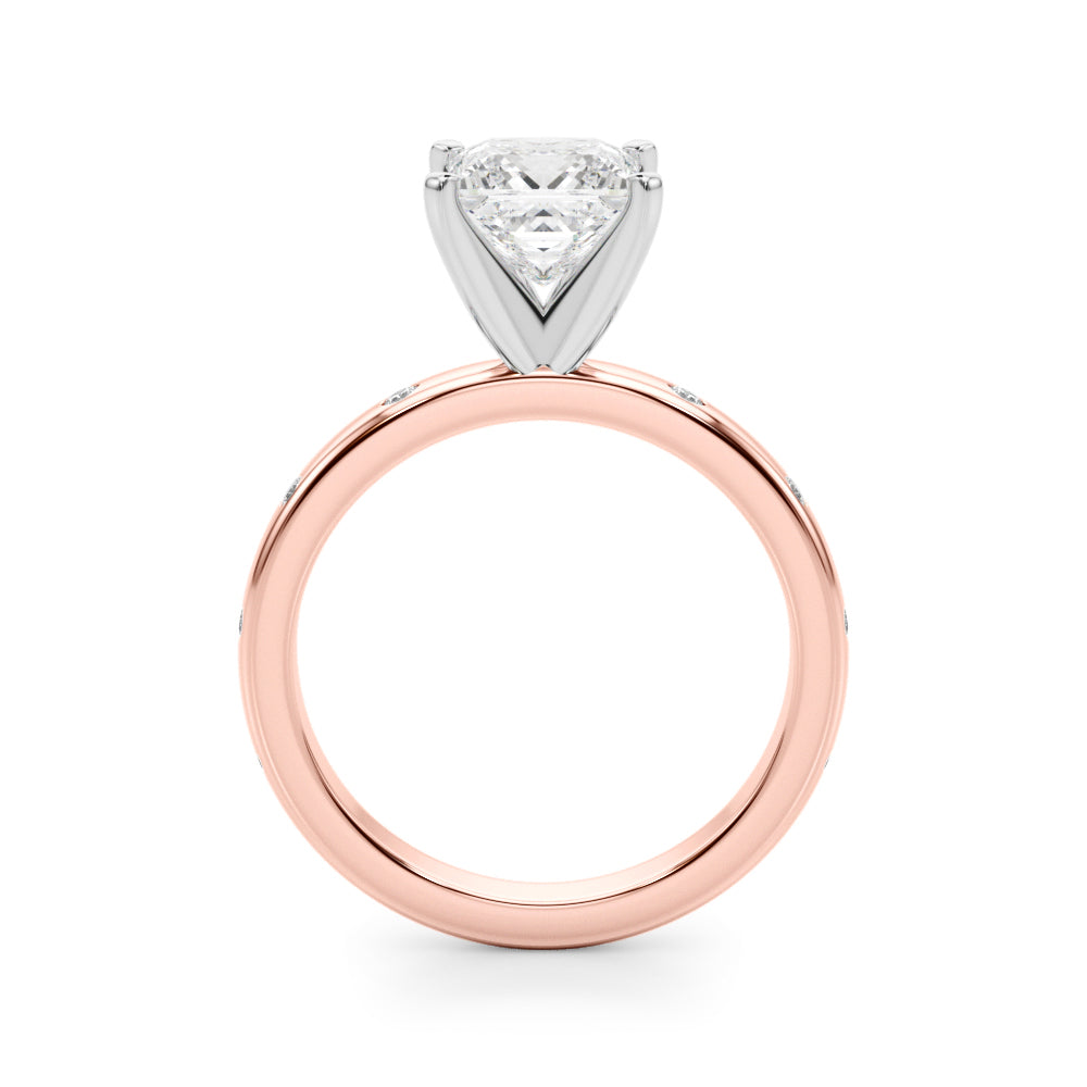LUMEO Princess Solitaire Diamond Engagement Ring Side View in 18k Solid Rose Gold 