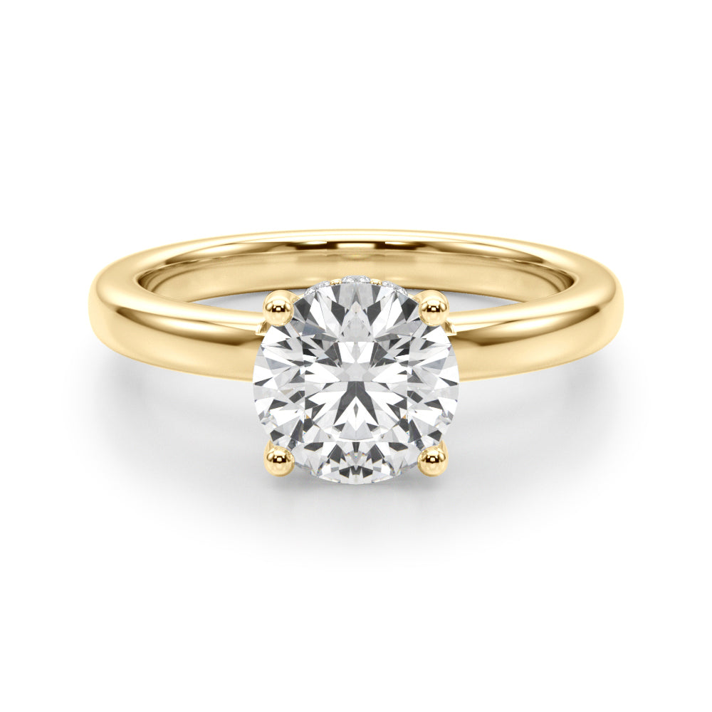 LUMEO Round Hidden Halo Diamond Engagement Ring Angle View in 18k Solid Yellow Gold 