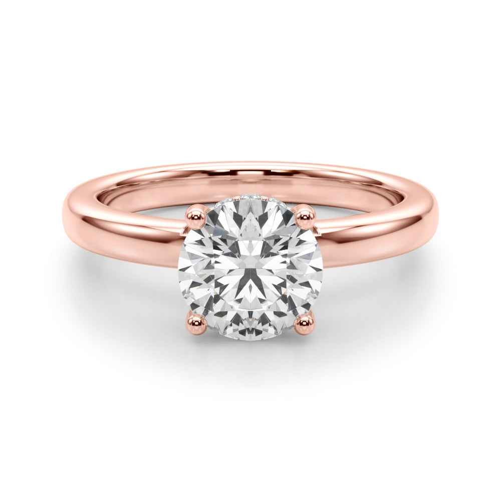 LUMEO Round Hidden Halo Diamond Engagement Ring Angle View in 18k Solid Rose Gold 
