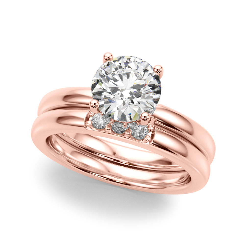 LUMEO Round Hidden Halo Diamond Engagement Ring Set in 18k Solid Rose Gold 