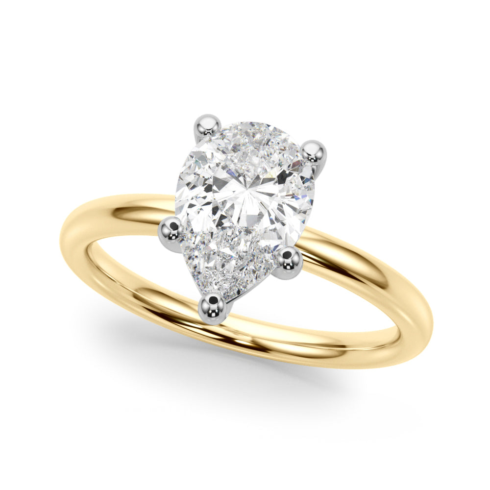 LUMEO Pear Solitaire Diamond Engagement Ring Front View in 18k Solid Yellow Gold 