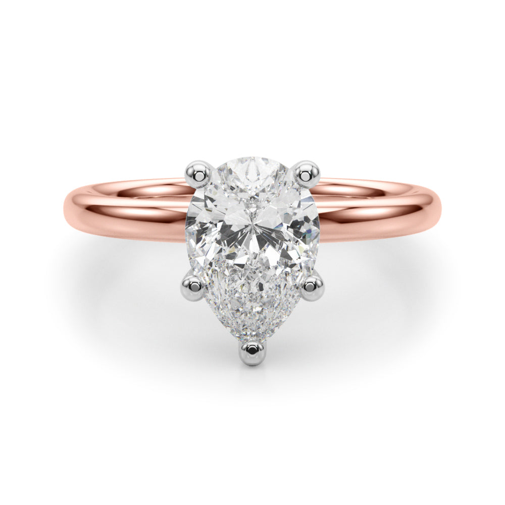 LUMEO Pear Solitaire Diamond Engagement Ring Angle View in 18k Solid Rose Gold 