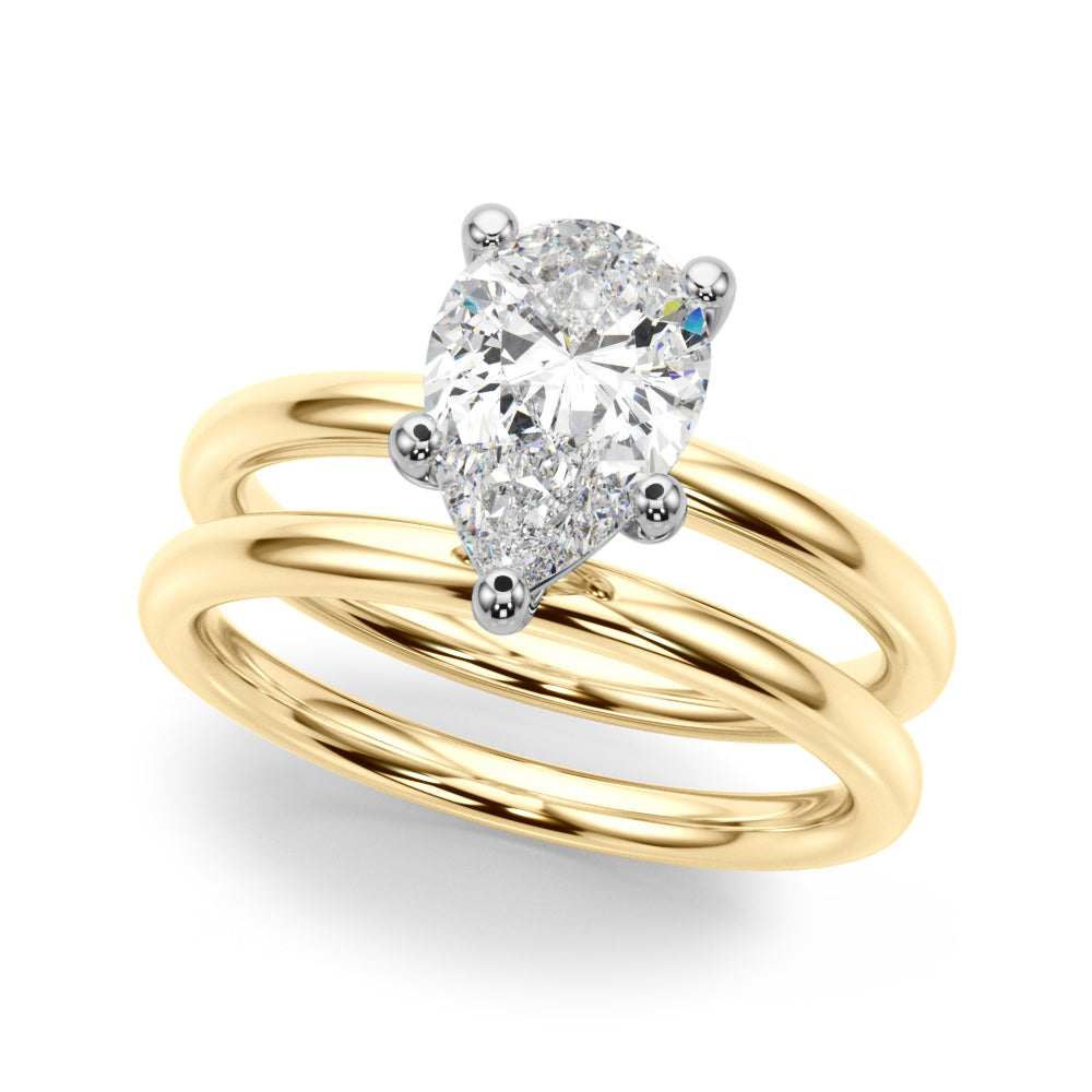 LUMEO Pear Solitaire Diamond Engagement Ring Set in 18k Solid Yellow Gold 