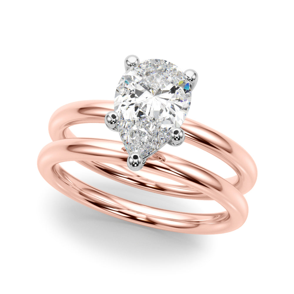 LUMEO Pear Solitaire Diamond Engagement Ring Set in 18k Solid Rose Gold 