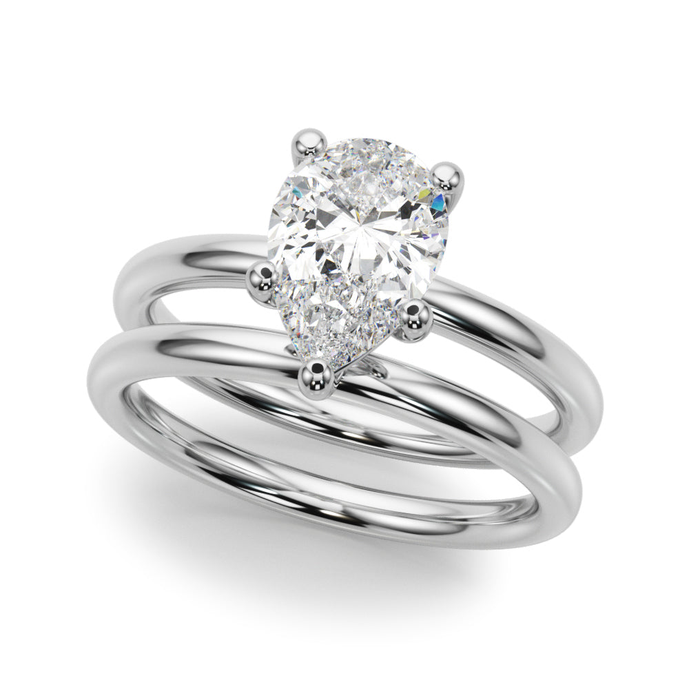 LUMEO Pear Solitaire Diamond Engagement Ring Set in Platinum 