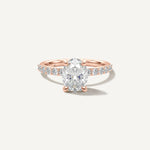 LUMEO Oval Classic Solitaire Diamond Engagement Ring with Diamond Band Front View in 18k Solid Rose Gold 