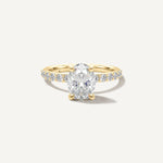 LUMEO Oval Classic Solitaire Diamond Engagement Ring with Diamond Band Front View in 18k Solid Yellow Gold 