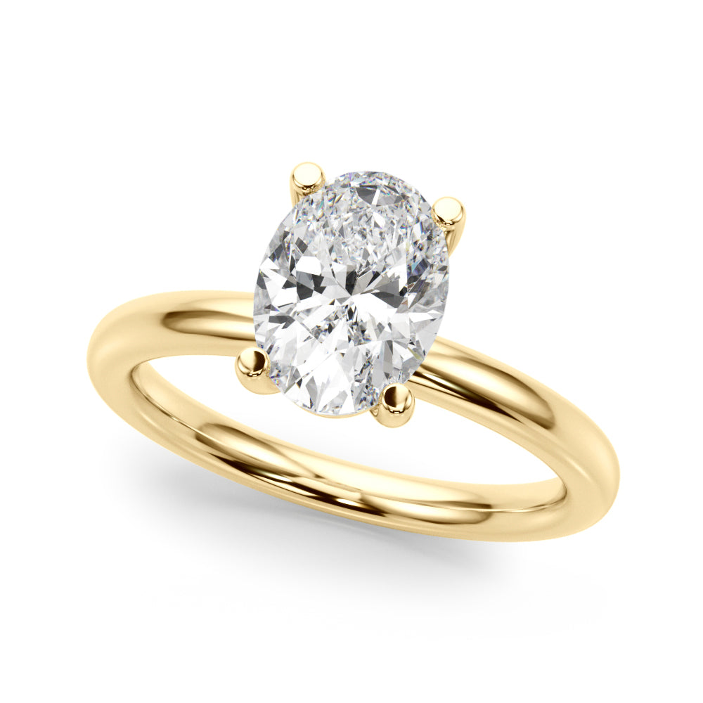 LUMEO Oval Solitaire Diamond Engagement Ring Front View in 18k Solid Yellow Gold 