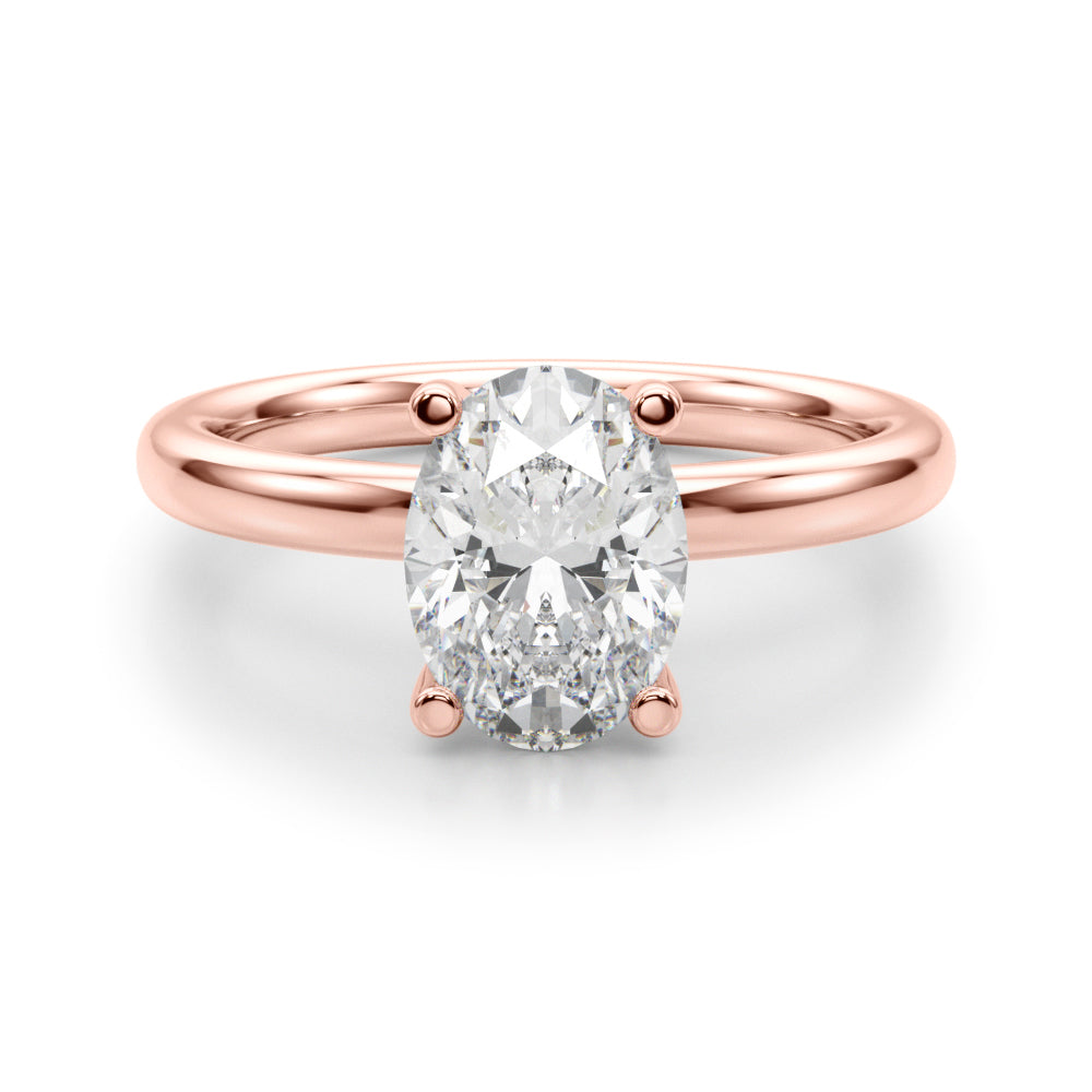 LUMEO Oval Solitaire Diamond Engagement Ring Angle View in 18k Solid Rose Gold 