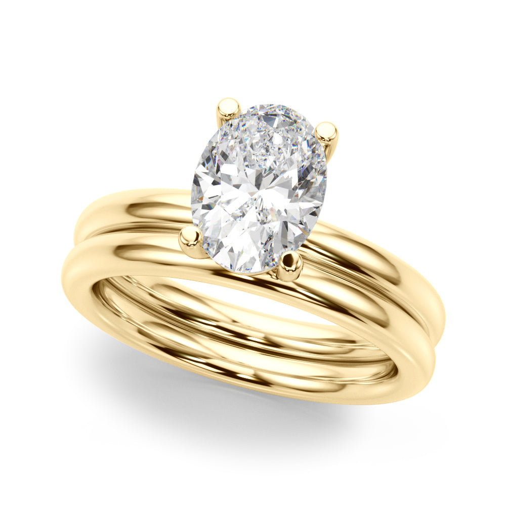 LUMEO Oval Solitaire Diamond Engagement Ring Set in 18k Solid Yellow Gold 