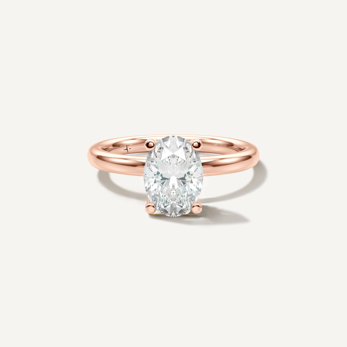 LUMEO Oval Classic Solitaire Diamond Engagement Ring with Plain Band Front View in 18k Solid Rose Gold 