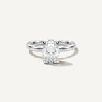 LUMEO Oval Classic Solitaire Diamond Engagement Ring with Plain Band Front View in Platinum or 18k Solid White Gold 