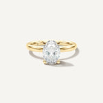 LUMEO Oval Classic Solitaire Diamond Engagement Ring with Plain Band Front View in 18k Solid Yellow Gold 