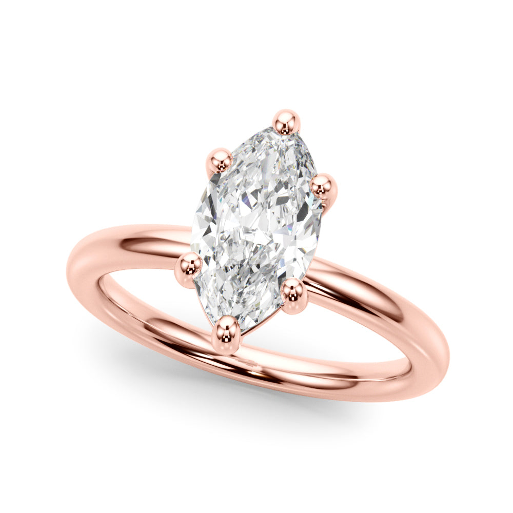 LUMEO Marquise Solitaire Diamond Engagement Ring Front View in 18k Solid Rose Gold 