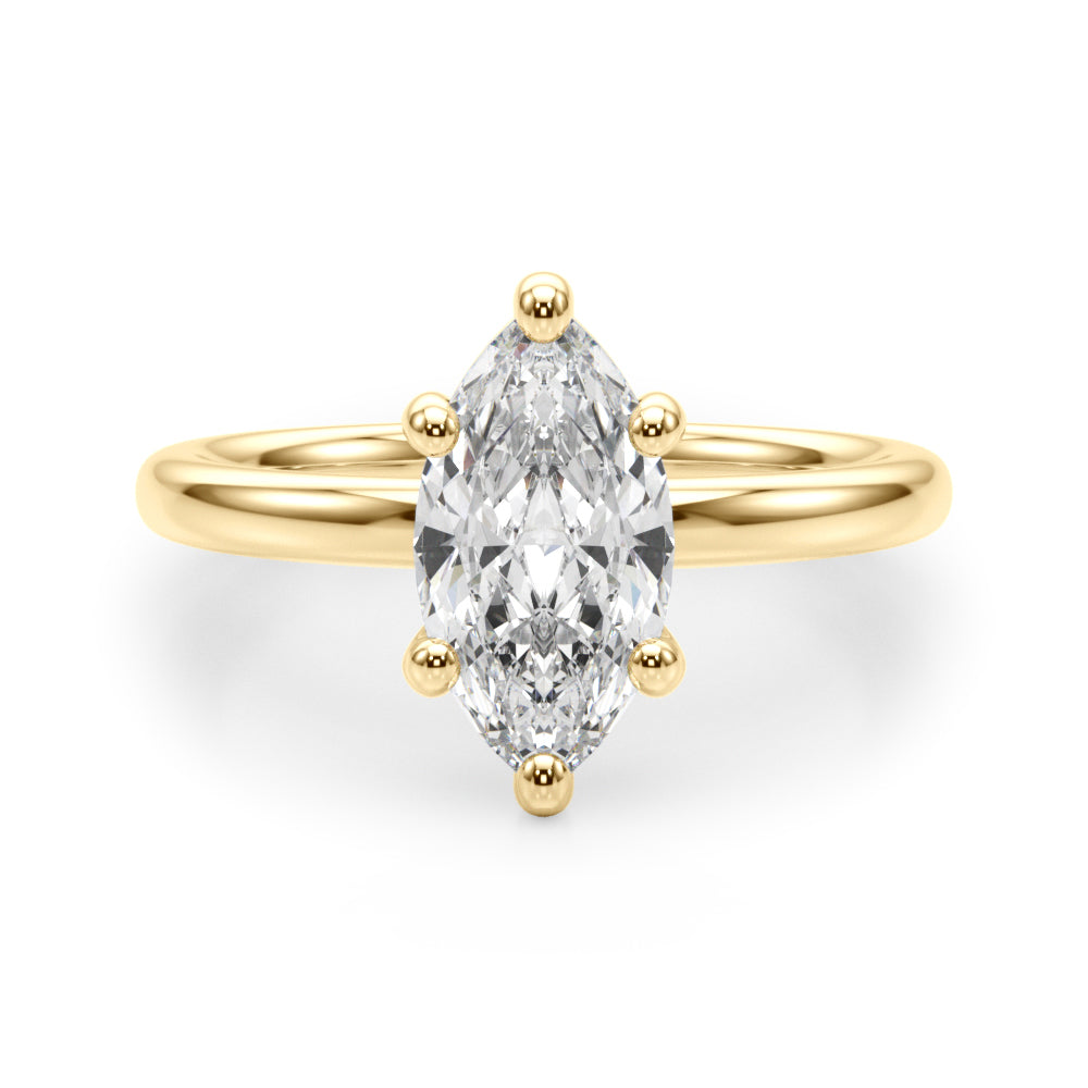 LUMEO Marquise Solitaire Diamond Engagement Ring Angle View in 18k Solid Yellow Gold 
