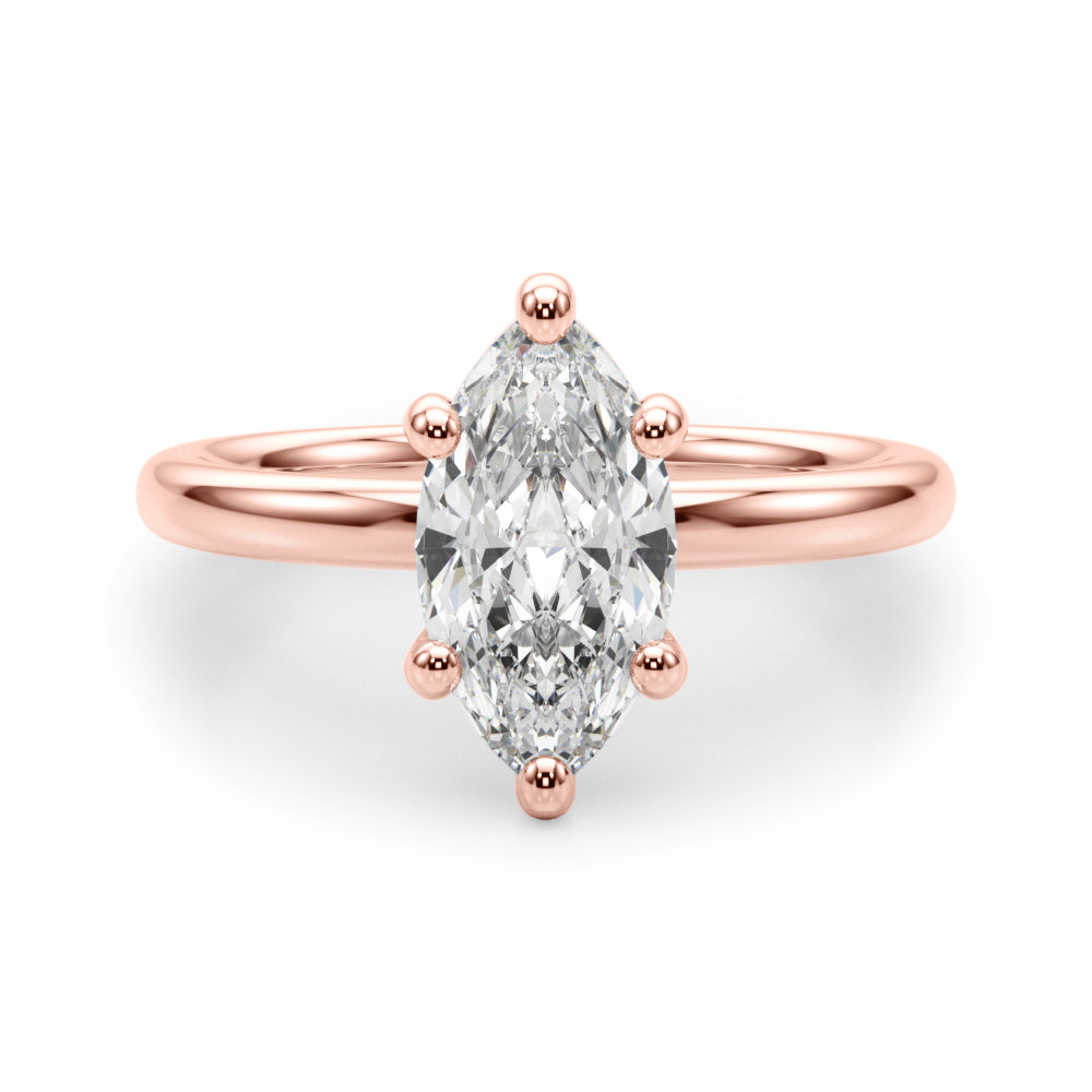 LUMEO Marquise Solitaire Diamond Engagement Ring Angle View in 18k Solid Rose Gold 