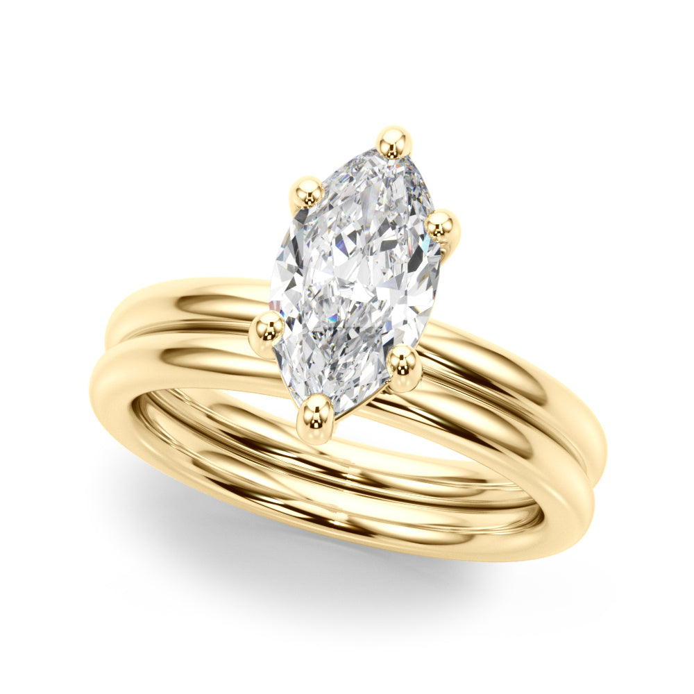 LUMEO Marquise Solitaire Diamond Engagement Ring Set in 18k Solid Yellow Gold 