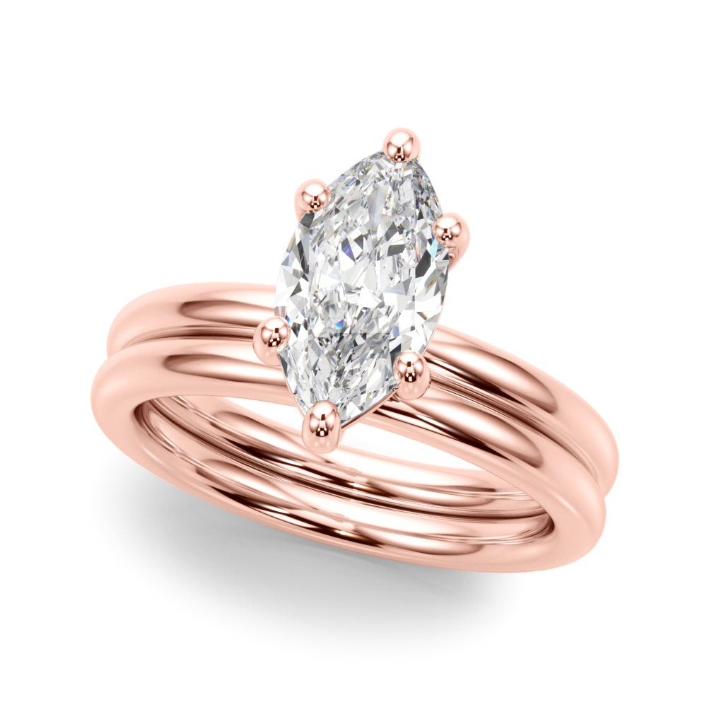 LUMEO Marquise Solitaire Diamond Engagement Ring Set in 18k Solid Rose Gold 