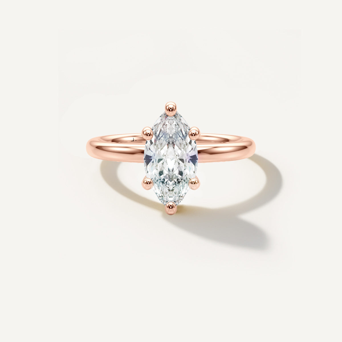LUMEO Marquise Classic Solitaire Diamond Engagement Ring with Plain Band Front View in 18k Solid Rose Gold 