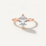 LUMEO Marquise Classic Solitaire Diamond Engagement Ring with Plain Band Front View in 18k Solid Rose Gold 