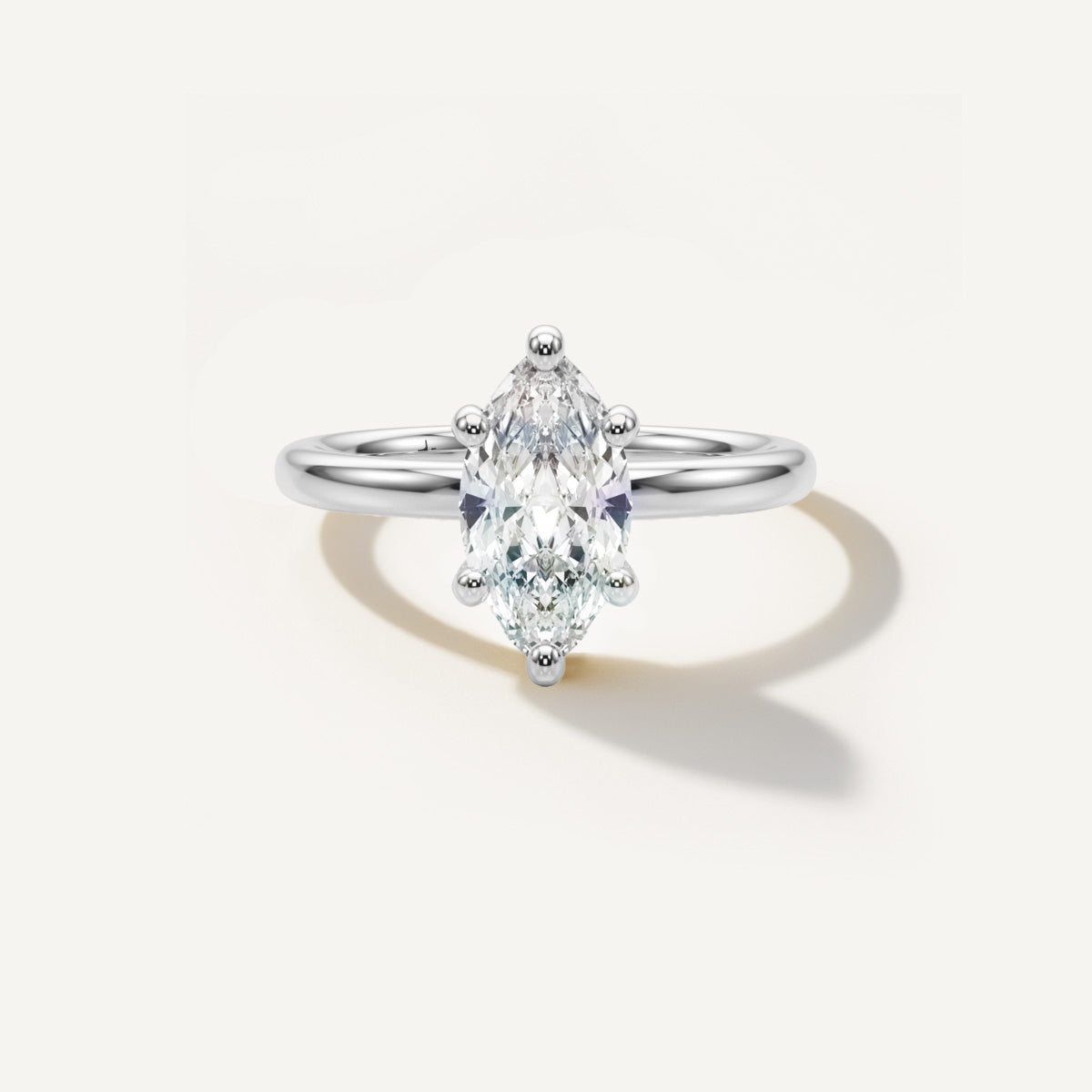 LUMEO Marquise Classic Solitaire Diamond Engagement Ring with Plain Band Front View in Platinum or 18k Solid White Gold 