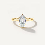 LUMEO Marquise Classic Solitaire Diamond Engagement Ring with Plain Band Front View in 18k Solid Yellow Gold 