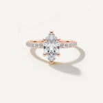 LUMEO Marquise Classic Solitaire Diamond Engagement Ring with Diamond Band Front View in 18k Solid Rose Gold 