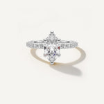 LUMEO Marquise Classic Solitaire Diamond Engagement Ring with Diamond Band Front View in Platinum or 18k Solid White Gold 