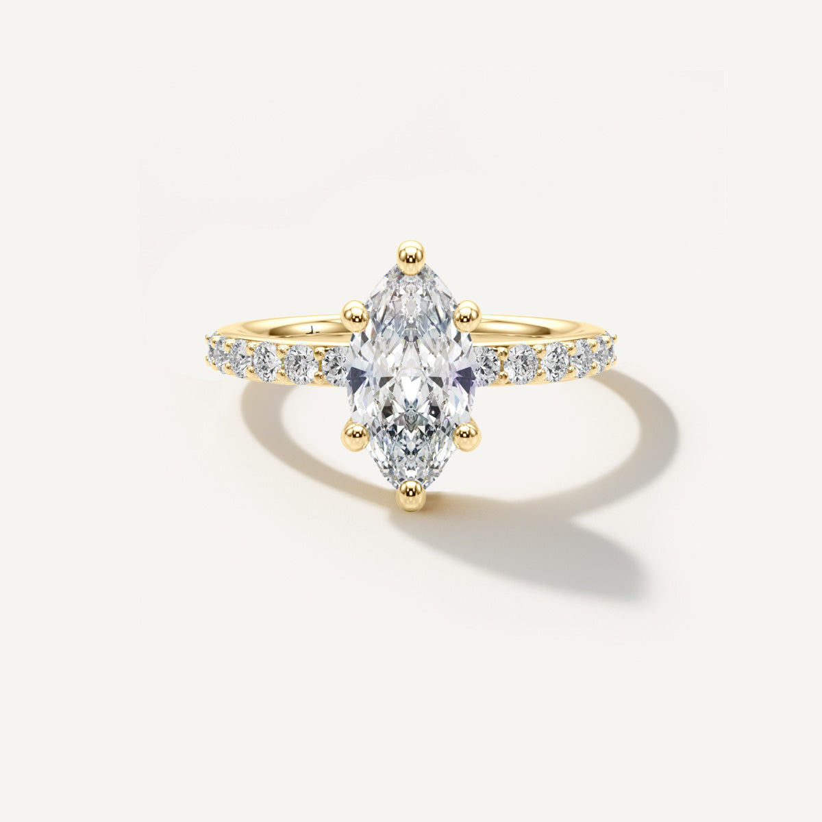LUMEO Marquise Classic Solitaire Diamond Engagement Ring with Diamond Band Front View in 18k Solid Yellow Gold 
