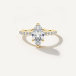 LUMEO Marquise Classic Solitaire Diamond Engagement Ring with Diamond Band Front View in 18k Solid Yellow Gold 