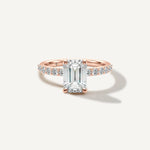 LUMEO Emerald Classic Solitaire Diamond Engagement Ring with Diamond Band Front View in 18k Solid Rose Gold 