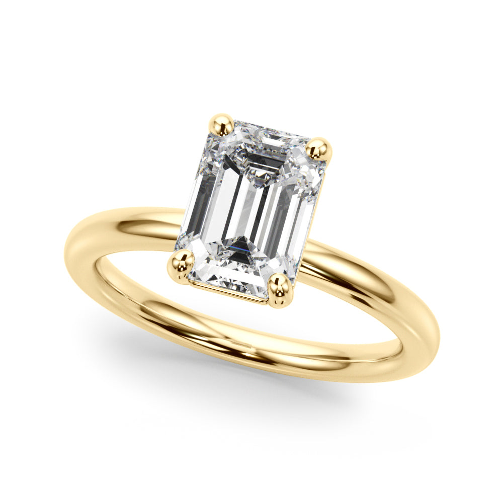 LUMEO Emerald Solitaire Diamond Engagement Ring Front View in 18k Solid Yellow Gold 