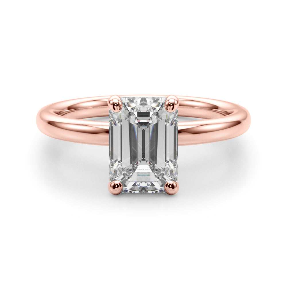 LUMEO Emerald Solitaire Diamond Engagement Ring Angle View in 18k Solid Rose Gold 