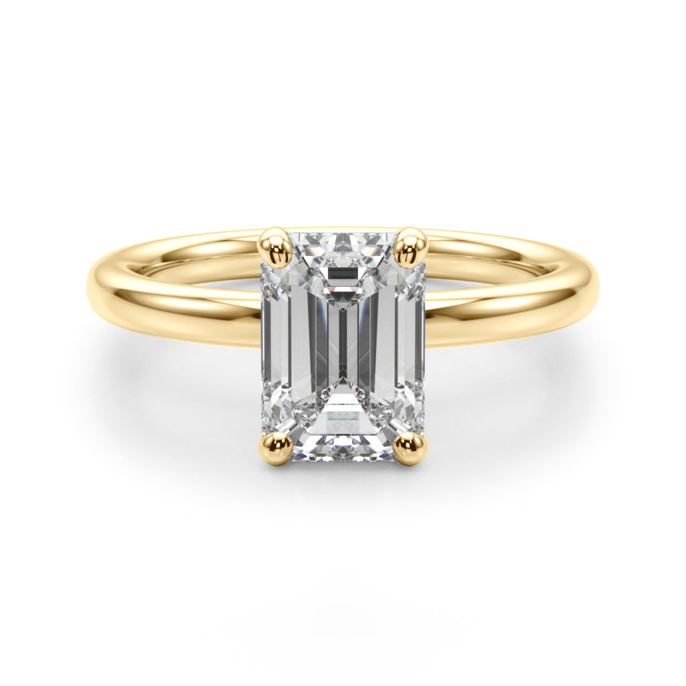 LUMEO Emerald Solitaire Diamond Engagement Ring Angle View in 18k Solid Yellow Gold 