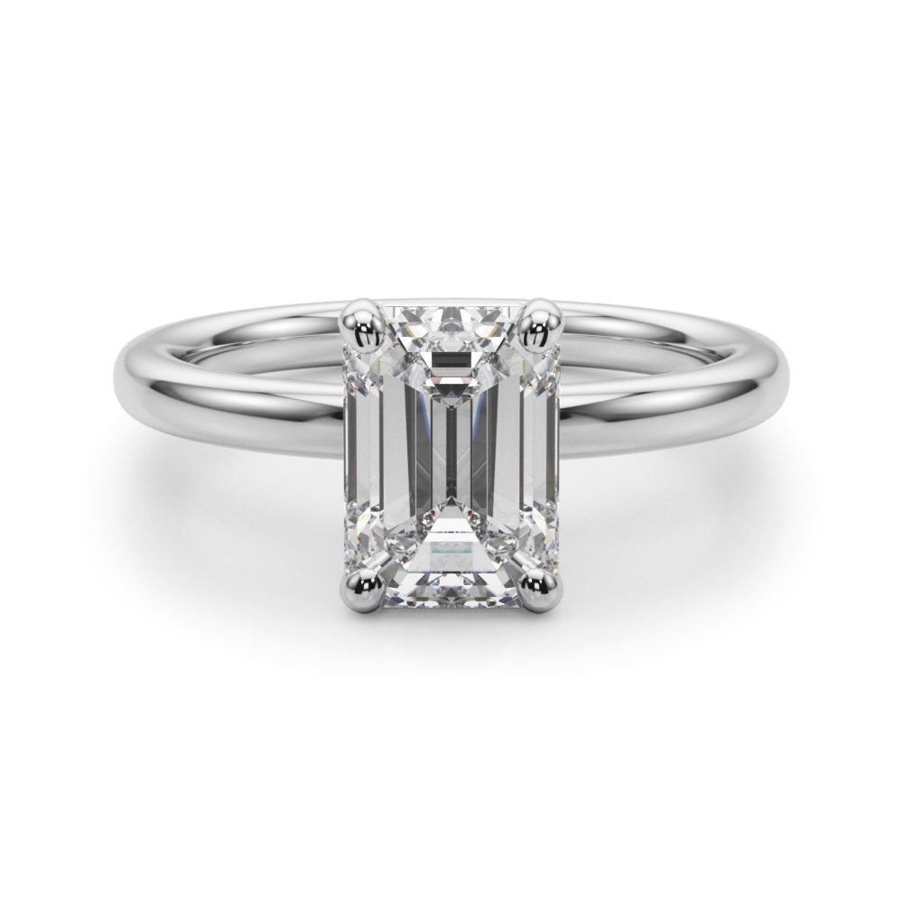 LUMEO Emerald Solitaire Diamond Engagement Ring Angle View in Platinum 