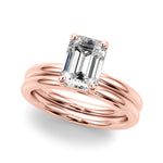 LUMEO Emerald Solitaire Diamond Engagement Ring Set in 18k Solid Rose Gold 