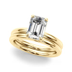 LUMEO Emerald Solitaire Diamond Engagement Ring Set in 18k Solid Yellow Gold 