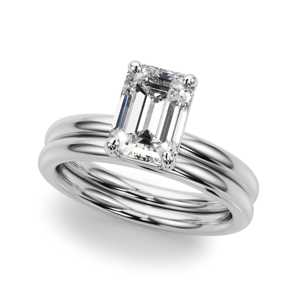 LUMEO Emerald Solitaire Diamond Engagement Ring Set in Platinum 