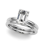 LUMEO Emerald Solitaire Diamond Engagement Ring Set in Platinum 