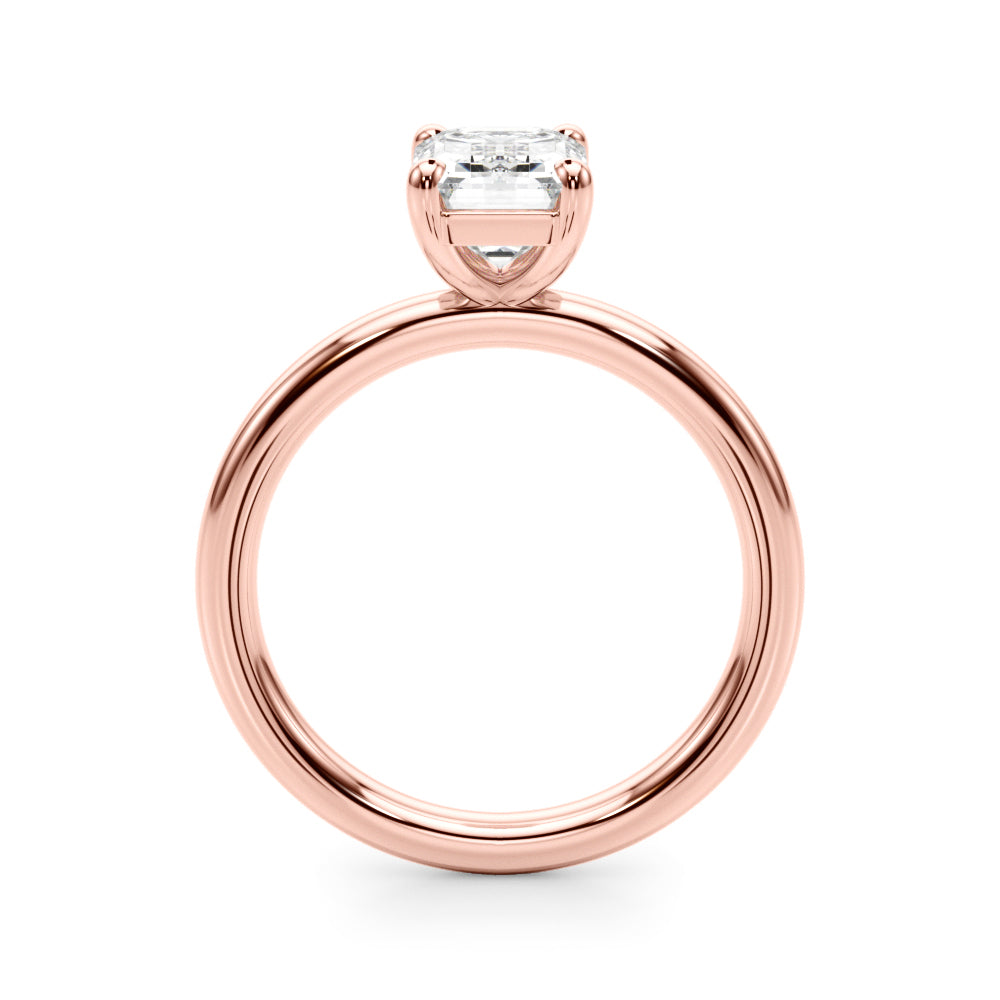LUMEO Emerald Solitaire Diamond Engagement Ring Side View in 18k Solid Rose Gold 