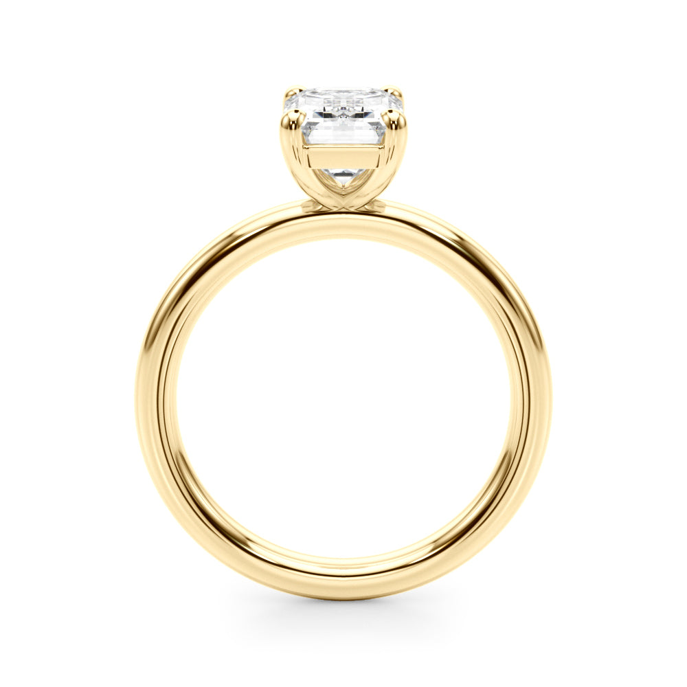 LUMEO Emerald Solitaire Diamond Engagement Ring Side View in 18k Solid Yellow Gold 