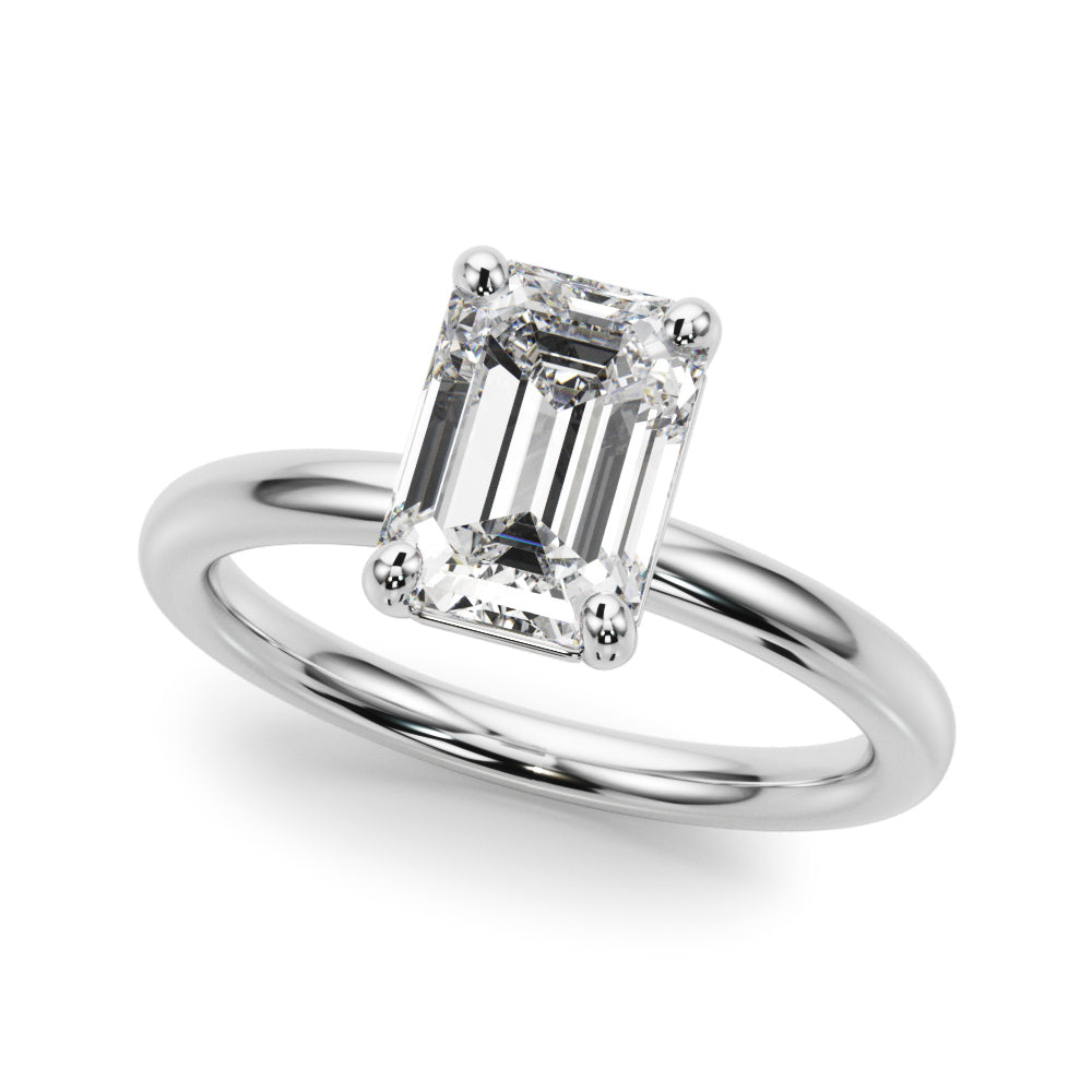 LUMEO Emerald Solitaire Diamond Engagement Ring Front View in Platinum 