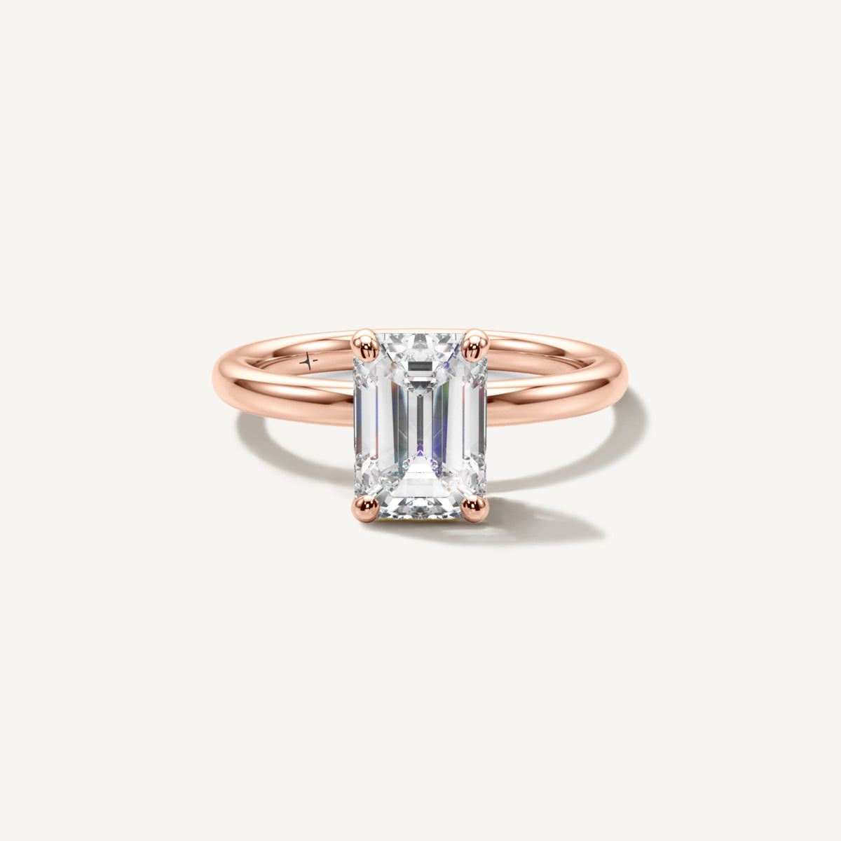 LUMEO Emerald Classic Solitaire Diamond Engagement Ring with Plain Band Front View in 18k Solid Rose Gold 