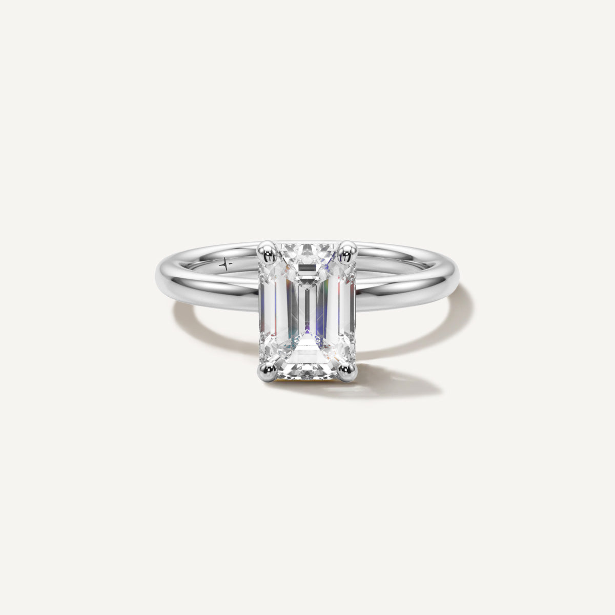 LUMEO Emerald Classic Solitaire Diamond Engagement Ring with Plain Band Front View in Platinum or 18k Solid White Gold 