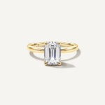 LUMEO Emerald Classic Solitaire Diamond Engagement Ring with Plain Band Front View in 18k Solid Yellow Gold 